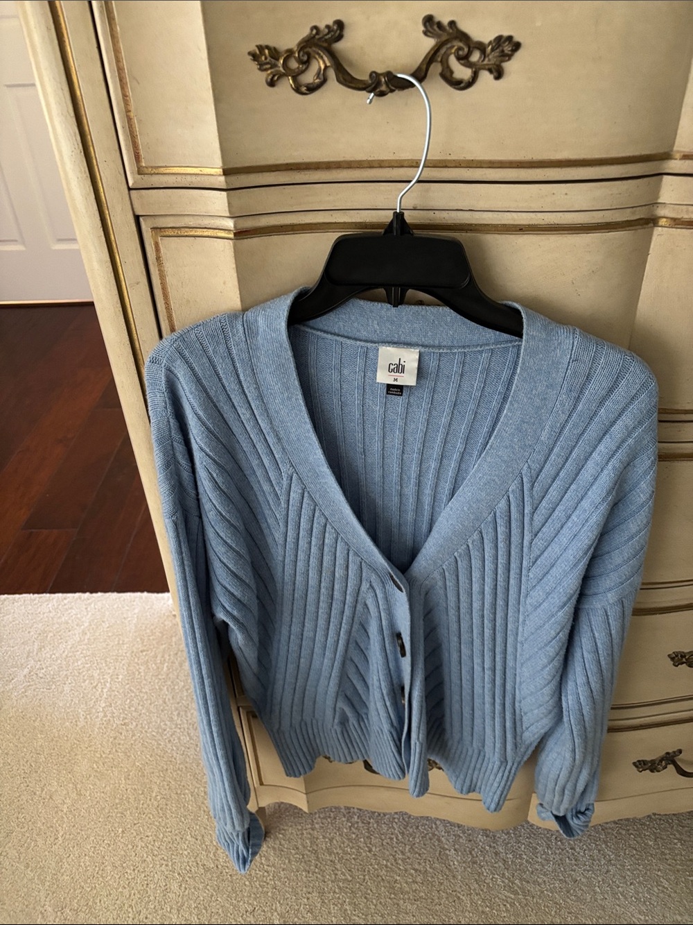 CAbi Powder Blue Ribbed V-Neck Button Front Cardigan - Picture 3 of 4